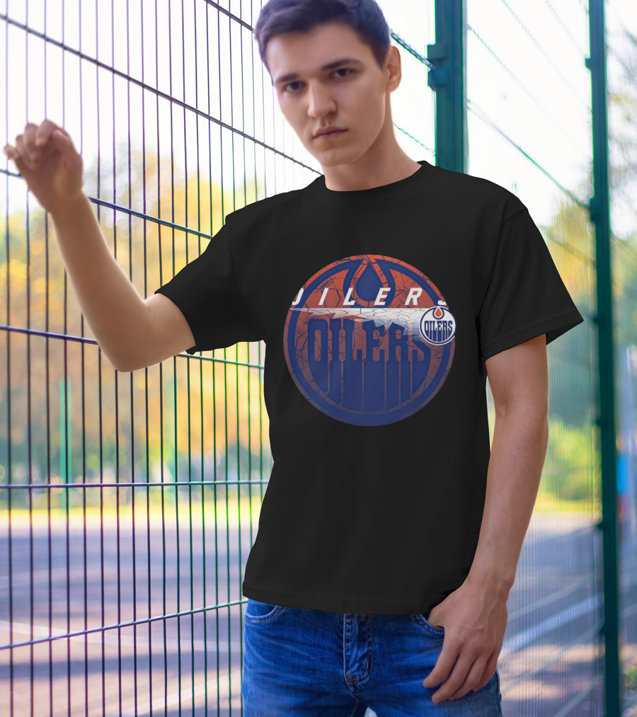 NHL Edmonton Oilers Cracked Ice Logo Hockey Oilers T-Shirt