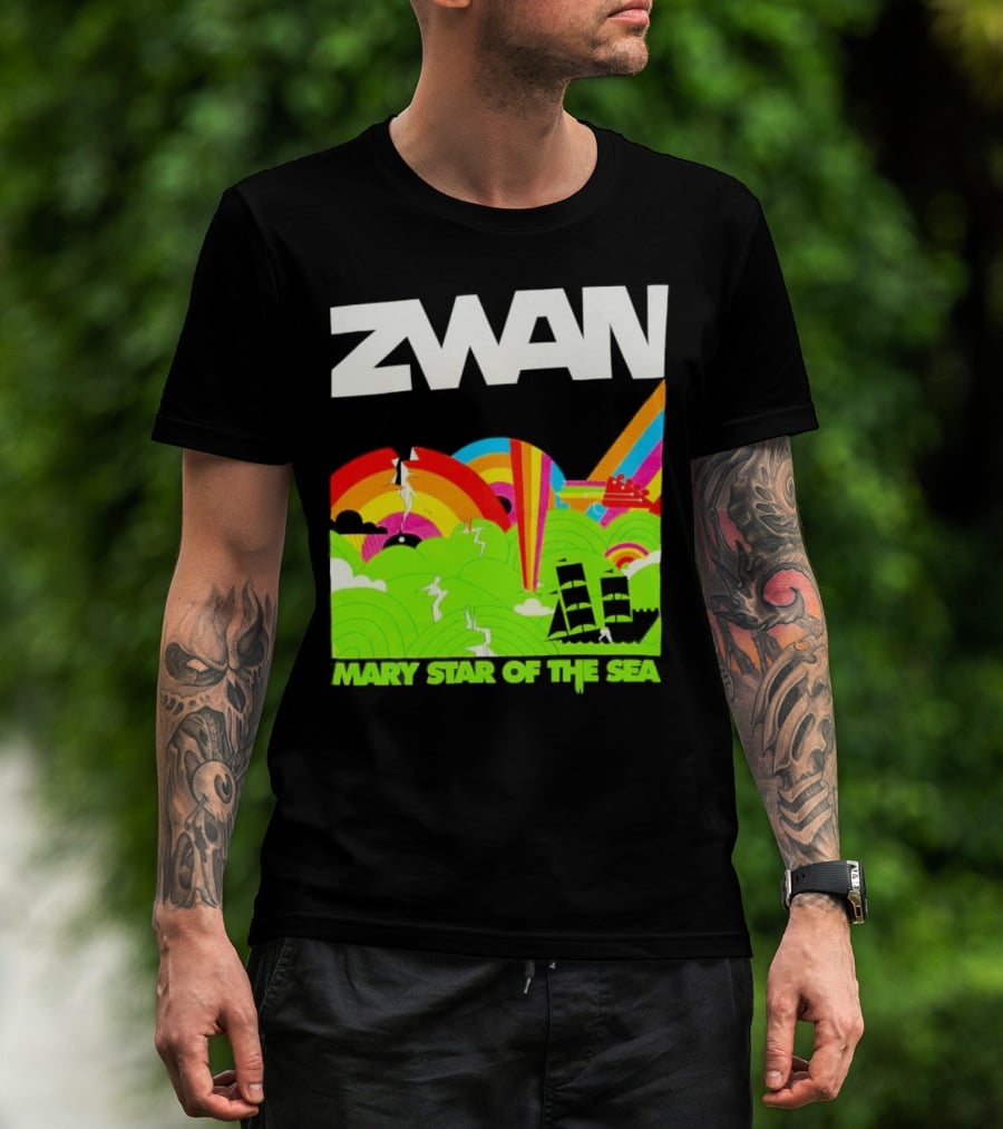 Zwan Mary Star Of The Sea Rainbow Waves Sailboat T-Shirt