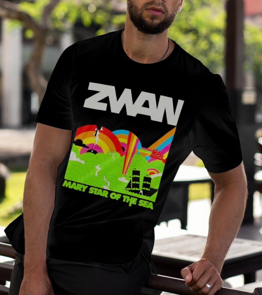 Zwan Mary Star Of The Sea Rainbow Waves Sailboat T-Shirt