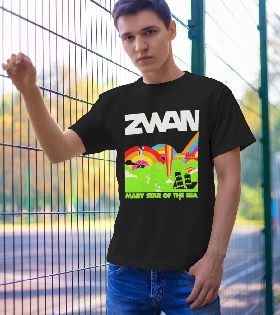Zwan Mary Star Of The Sea Rainbow Waves Sailboat T-Shirt