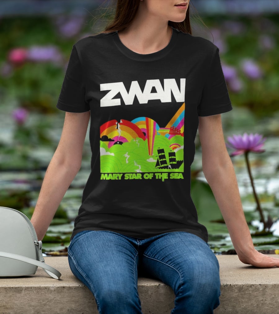 Zwan Mary Star Of The Sea Rainbow Waves Sailboat T-Shirt