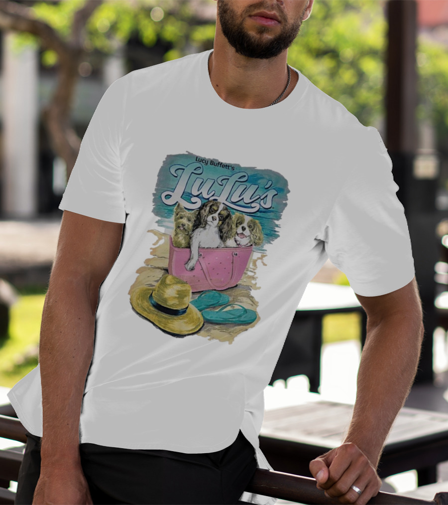 Lucy Buffett’s LuLu’s Beach Dogs In Pink Bag With Hat And Flip-Flops T-Shirt