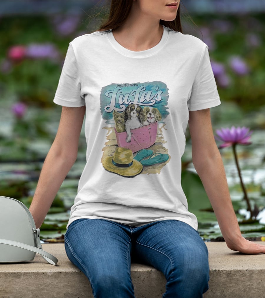 Lucy Buffett’s LuLu’s Beach Dogs In Pink Bag With Hat And Flip-Flops T-Shirt
