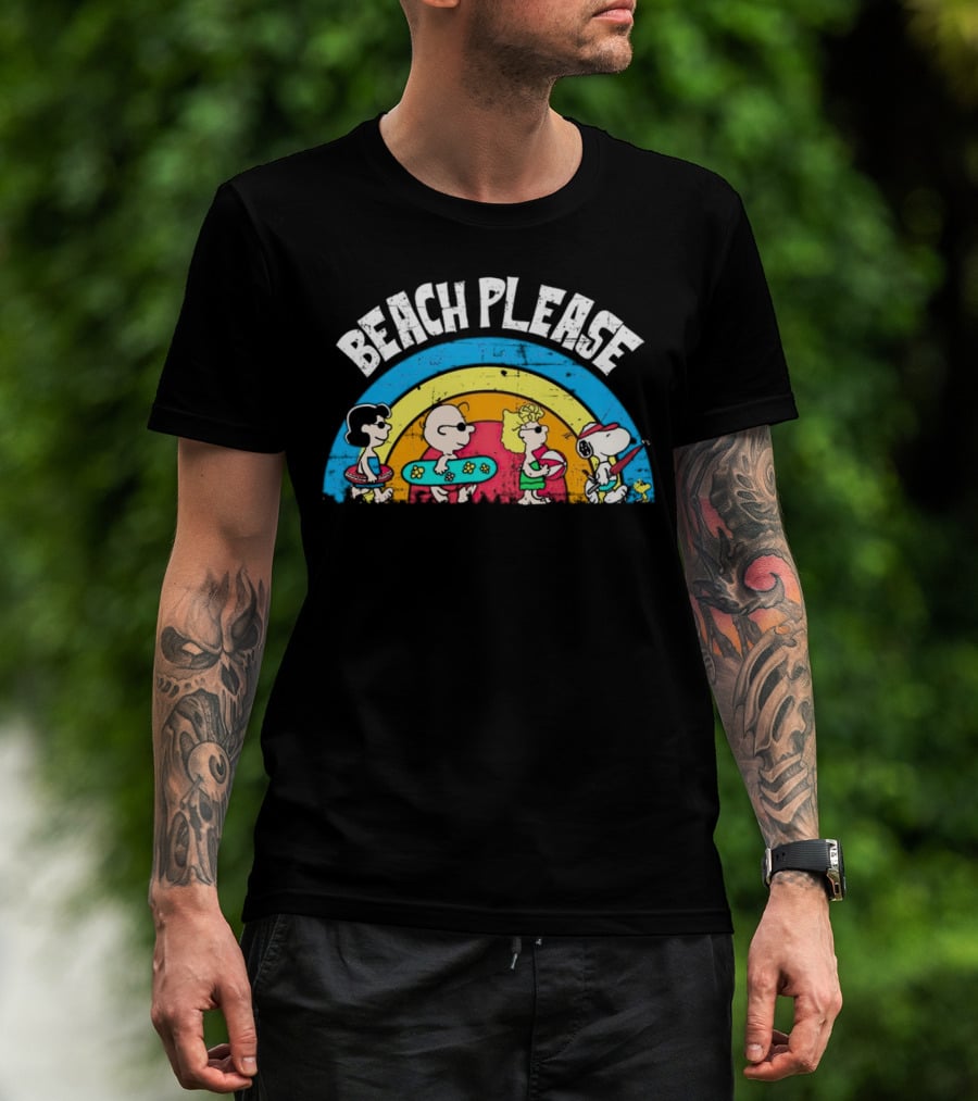Beach Please Peanuts Surf Snoopy Charlie Brown Woodstock Lucy T-Shirt
