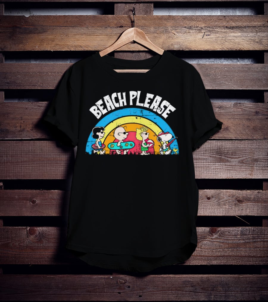 Beach Please Peanuts Surf Snoopy Charlie Brown Woodstock Lucy T-Shirt