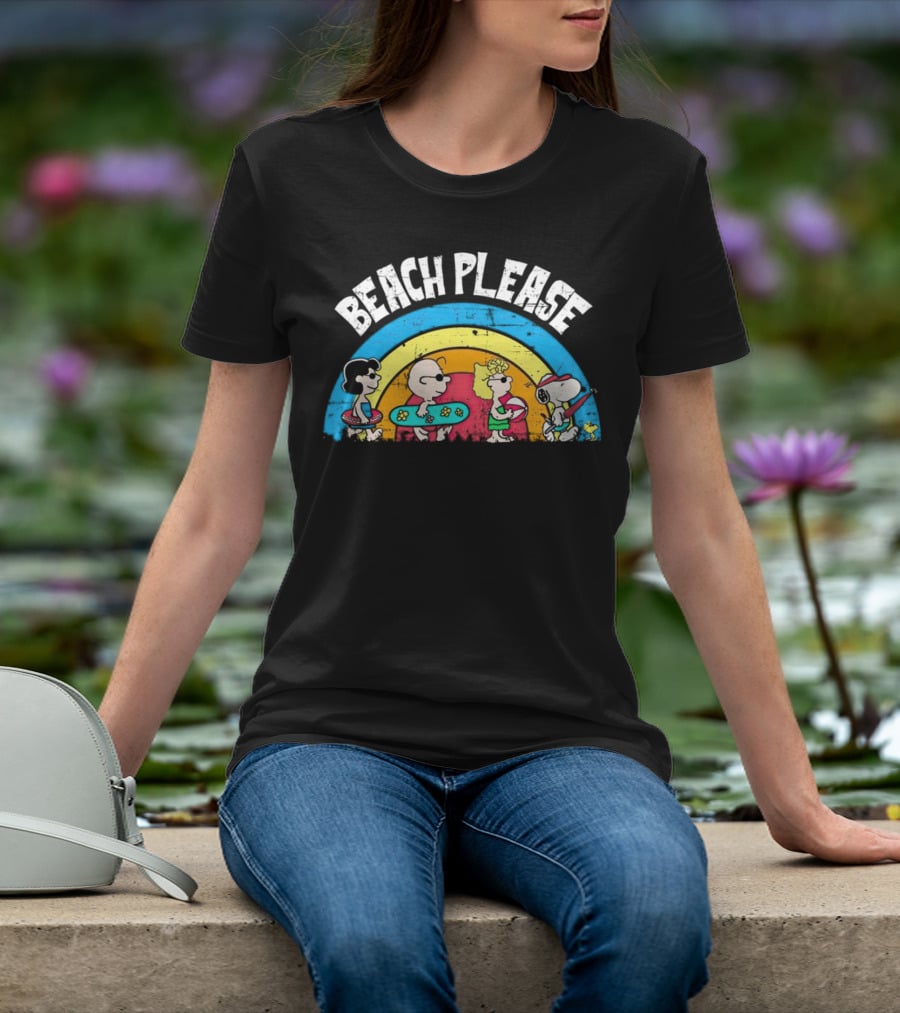 Beach Please Peanuts Surf Snoopy Charlie Brown Woodstock Lucy T-Shirt