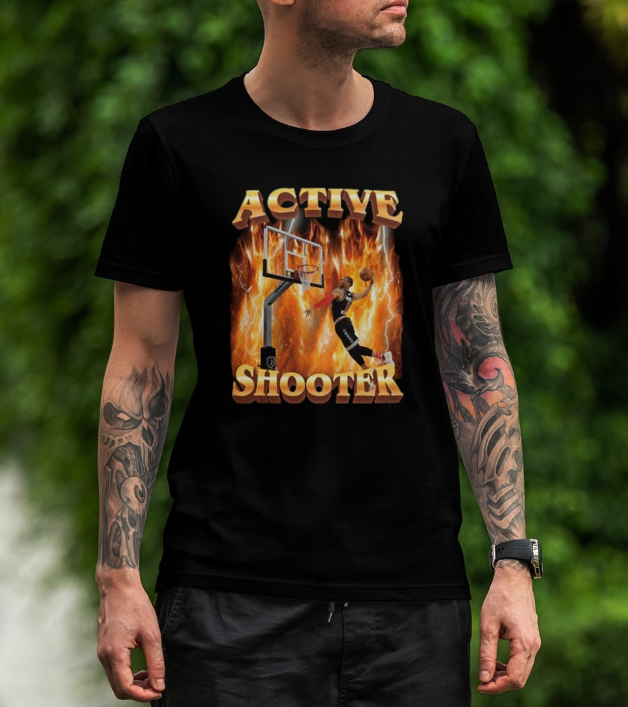 Active Shooter Basketball Dunk With Fiery Background T-Shirt