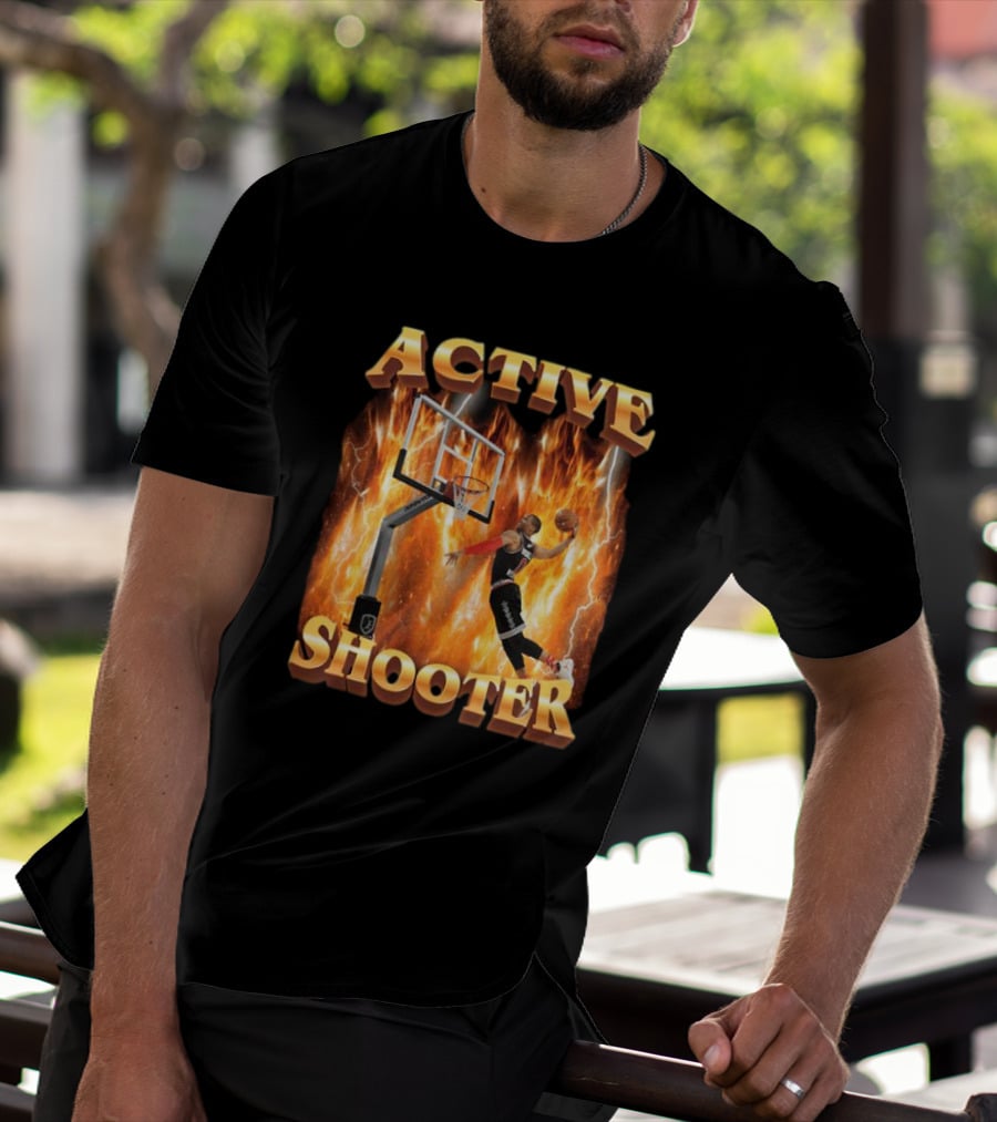 Active Shooter Basketball Dunk With Fiery Background T-Shirt