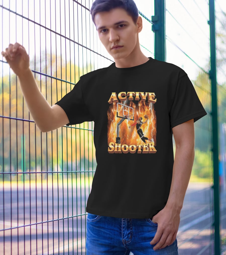 Active Shooter Basketball Dunk With Fiery Background T-Shirt