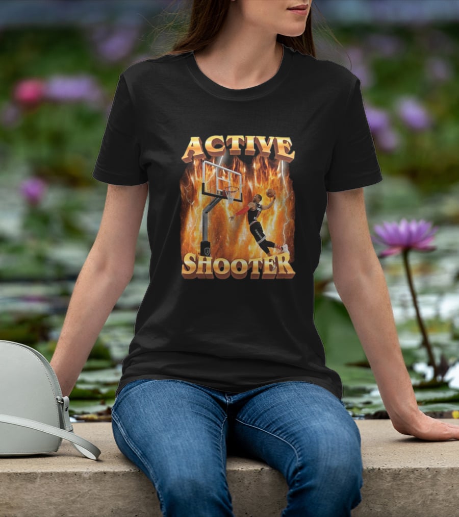 Active Shooter Basketball Dunk With Fiery Background T-Shirt