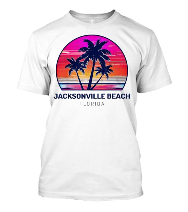 Jacksonville Beach Florida Palm Tree Sunset Circle T-Shirt