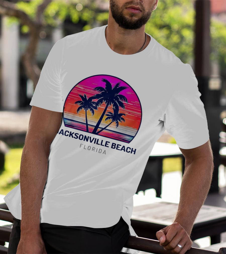 Jacksonville Beach Florida Palm Tree Sunset Circle T-Shirt