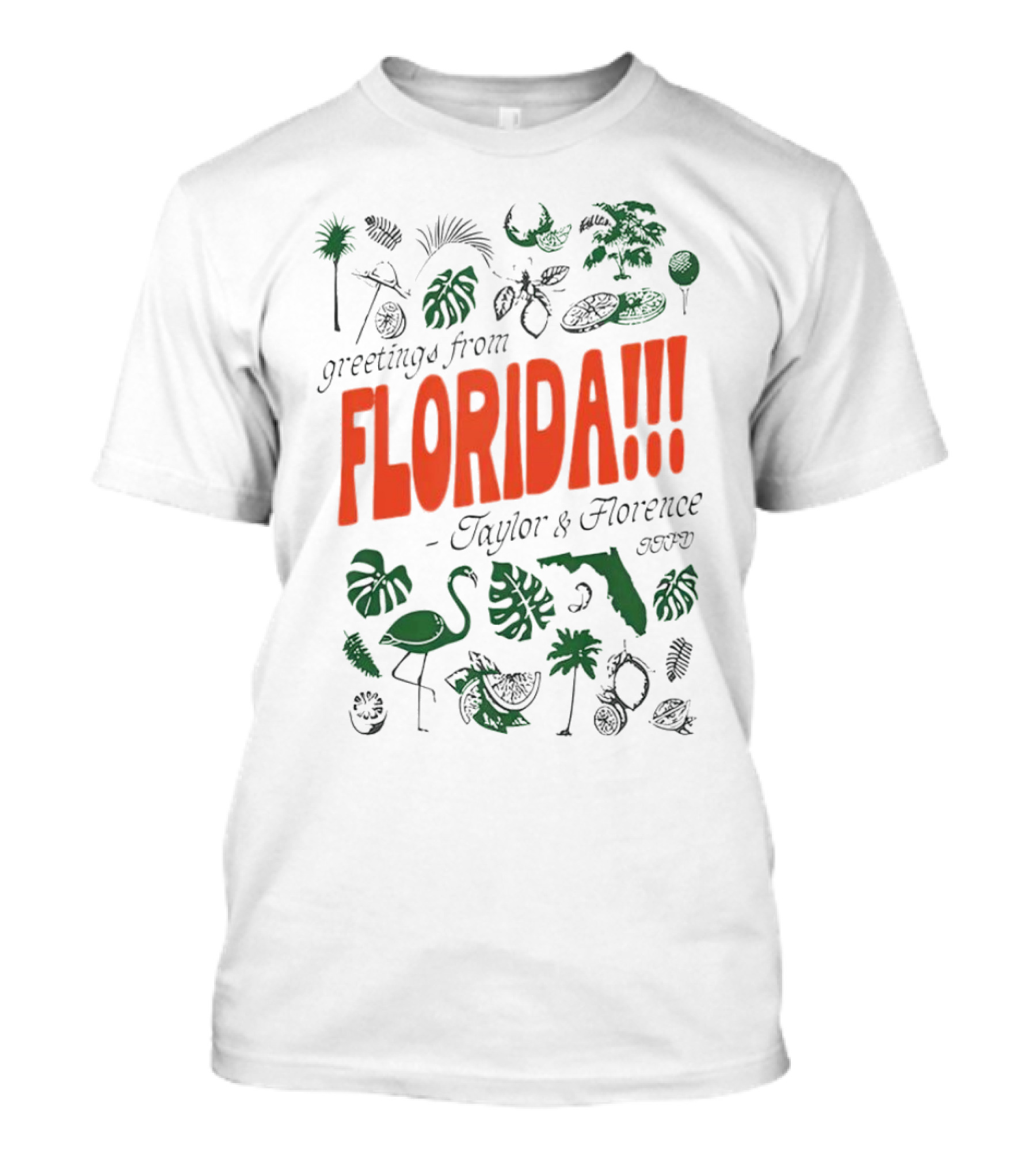 Greetings From Florida Taylor And Florence TTPD Flamingo Palm Map Iconic Tropical T-Shirt