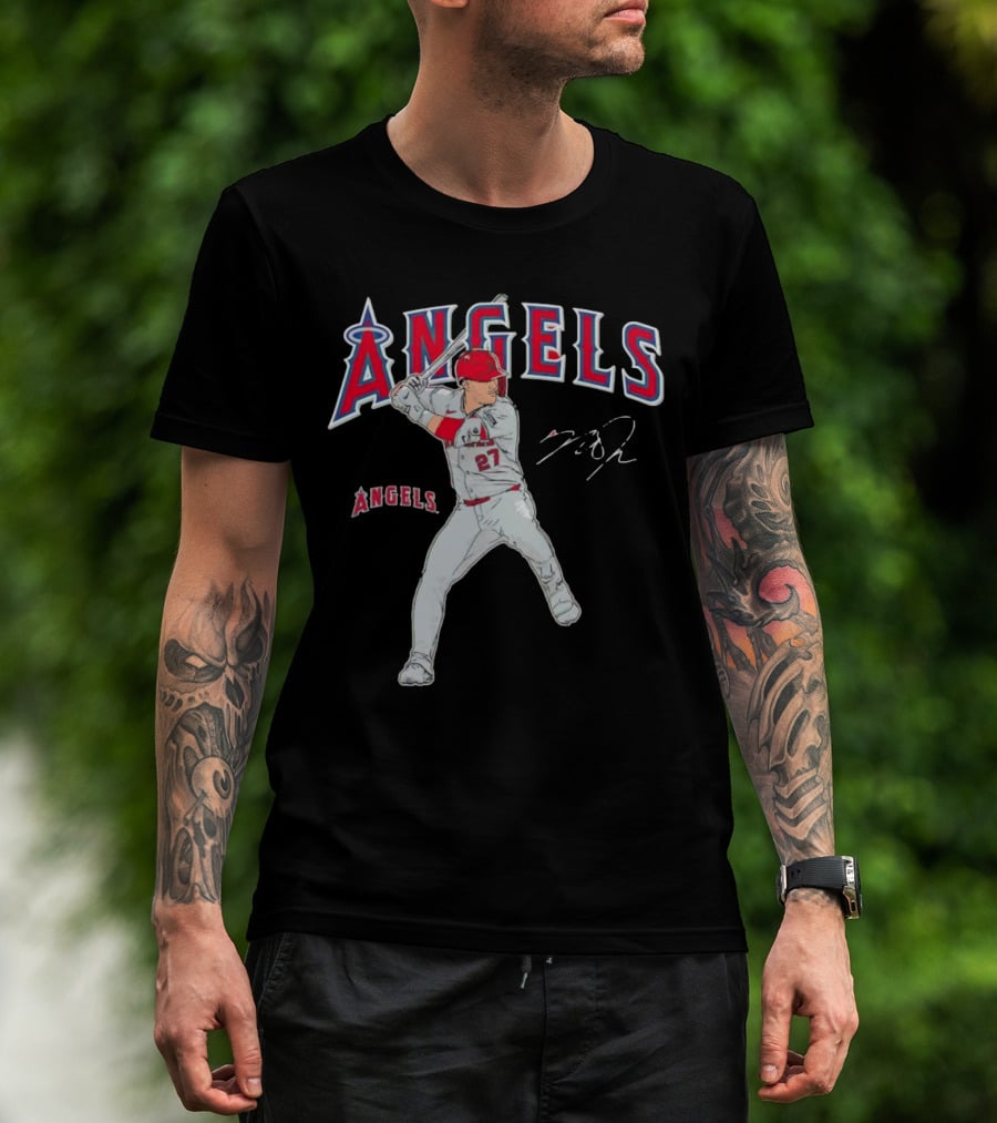 Mike Trout 27 Los Angeles Angels Swing Signature T-Shirt