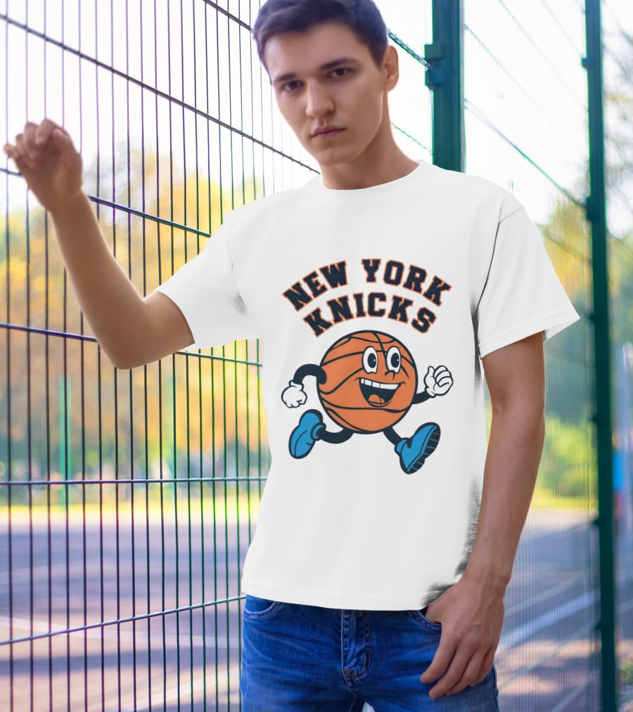 New York Knicks Basketball Running Ball Cartoon Face T-Shirt