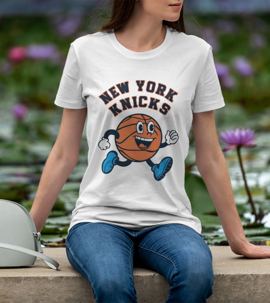 New York Knicks Basketball Running Ball Cartoon Face T-Shirt
