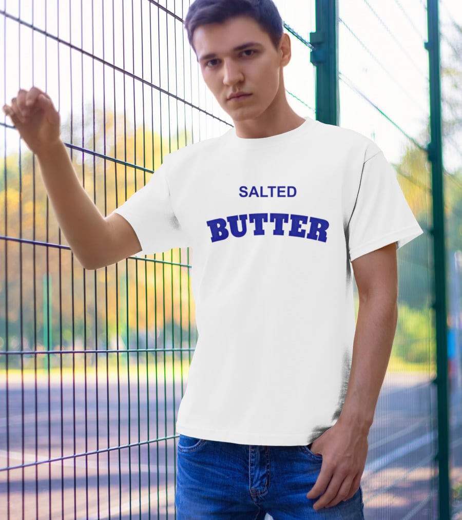 Salted Butter Bold Blue Arched Text T-Shirt