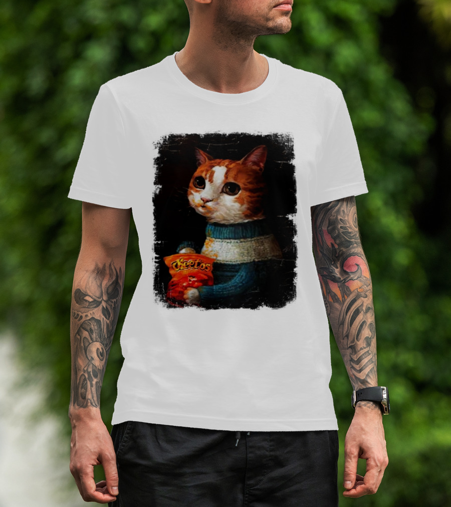 Cheetos Cat Holding Bag In T-Shirt