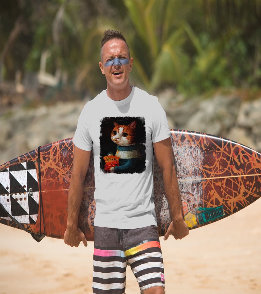 Cheetos Cat Holding Bag In T-Shirt