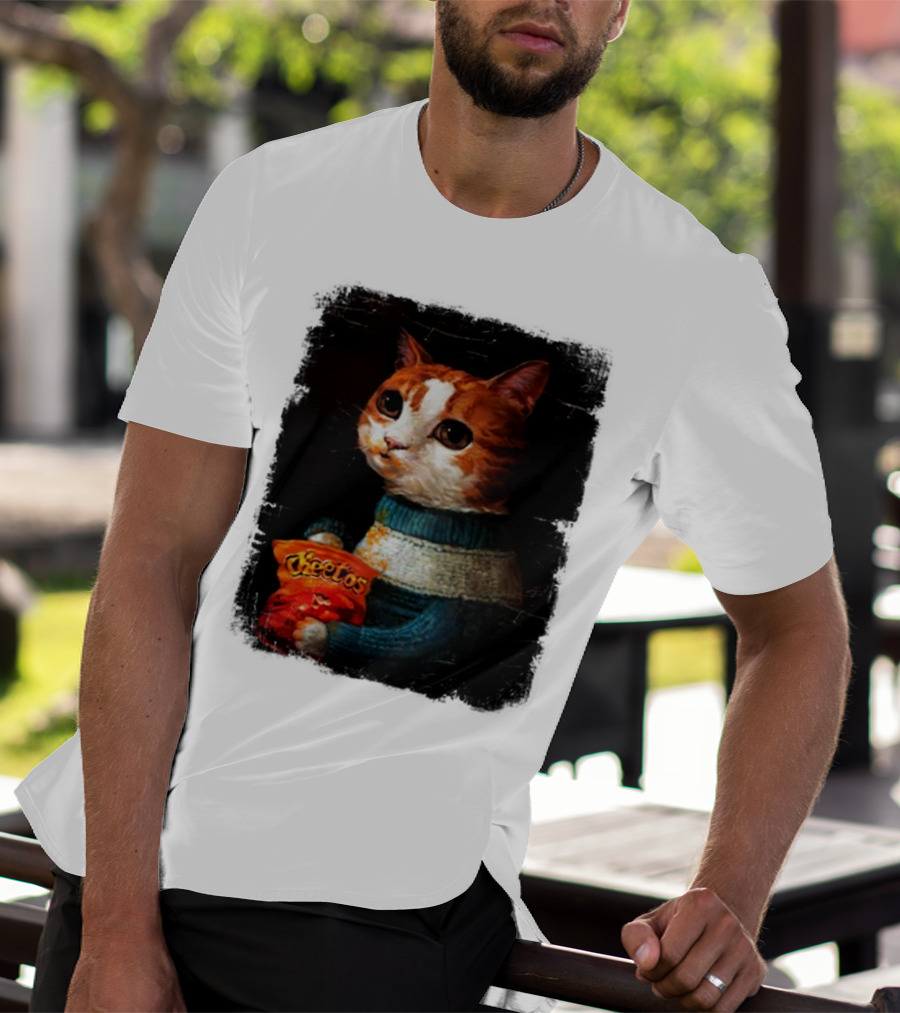 Cheetos Cat Holding Bag In T-Shirt