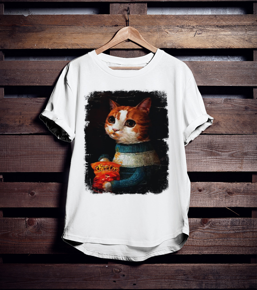 Cheetos Cat Holding Bag In T-Shirt