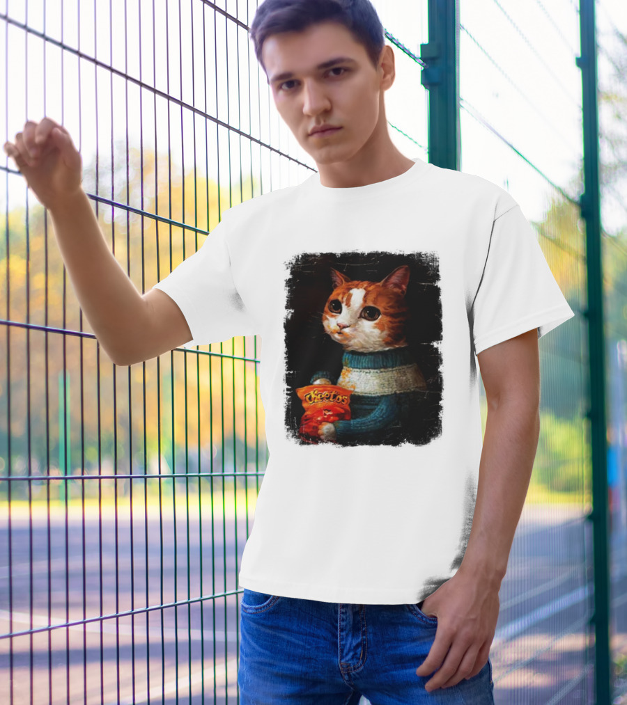 Cheetos Cat Holding Bag In T-Shirt