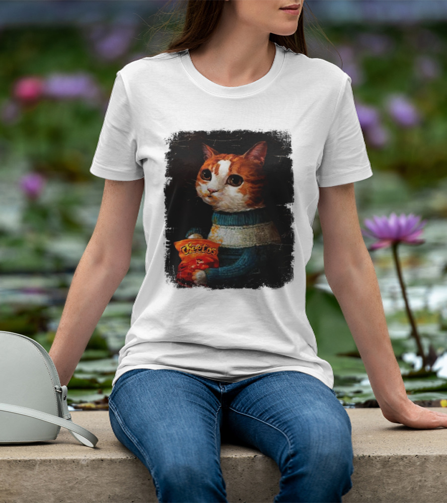 Cheetos Cat Holding Bag In T-Shirt