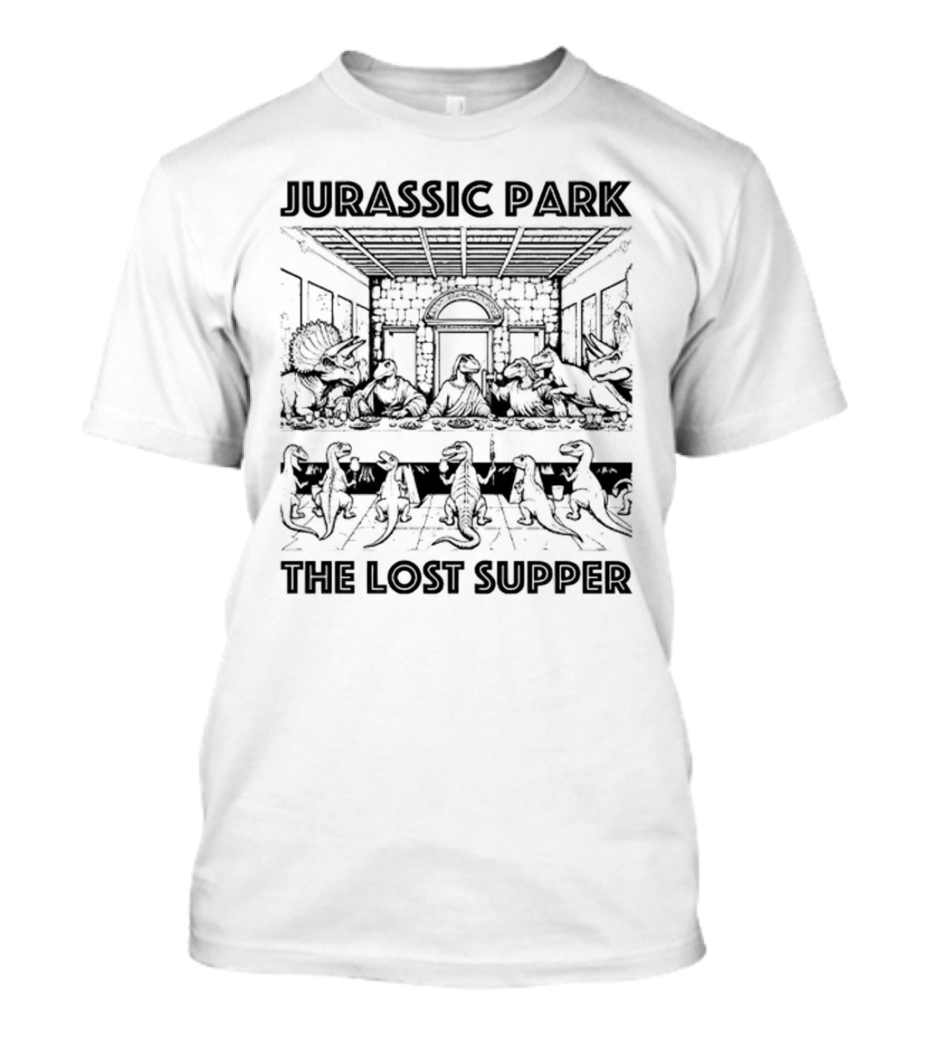 Jurassic Park The Lost Supper Dinosaurs Last Supper Scene T-Shirt