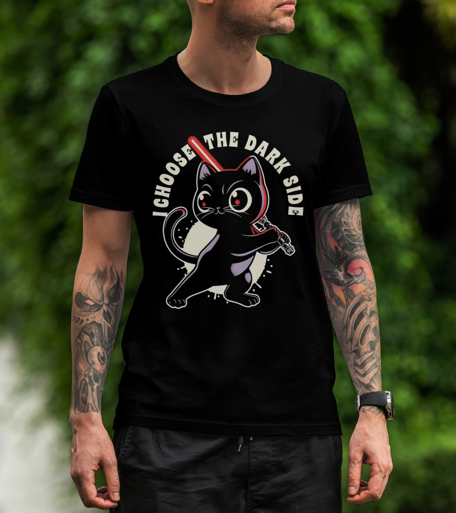 I Choose The Dark Side Black Cat With Lightsaber T-Shirt