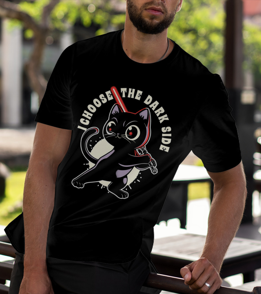 I Choose The Dark Side Black Cat With Lightsaber T-Shirt