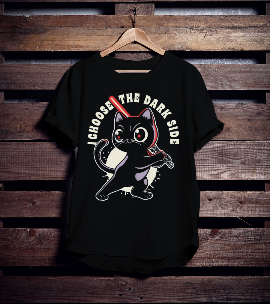 I Choose The Dark Side Black Cat With Lightsaber T-Shirt