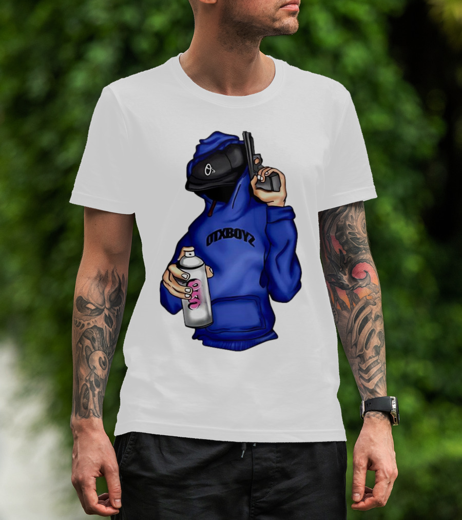 OTXBOYZ Hooded Figure With Spray And Gun T-Shirt