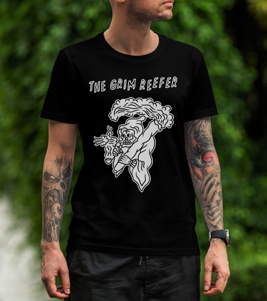 The Grim Reefer Skeleton Smoking Weed T-Shirt