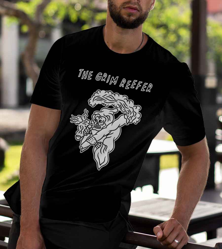 The Grim Reefer Skeleton Smoking Weed T-Shirt