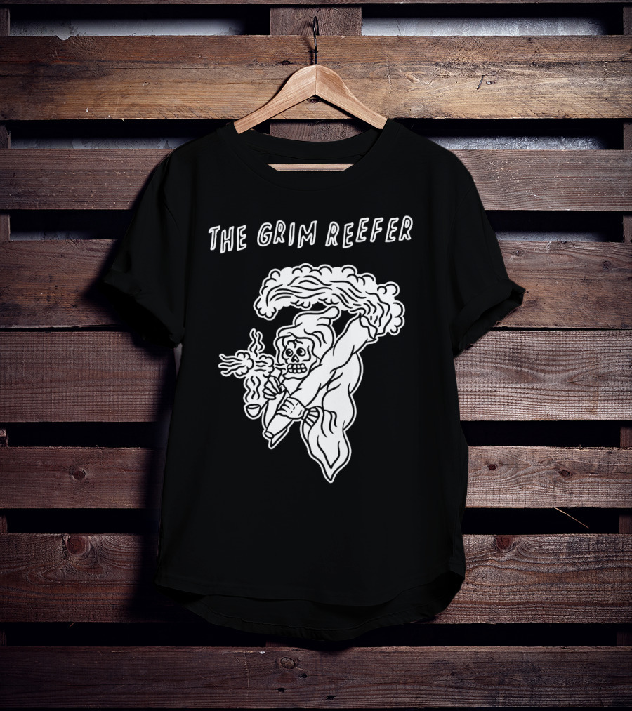 The Grim Reefer Skeleton Smoking Weed T-Shirt