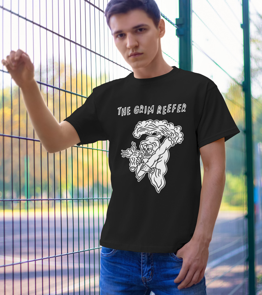 The Grim Reefer Skeleton Smoking Weed T-Shirt