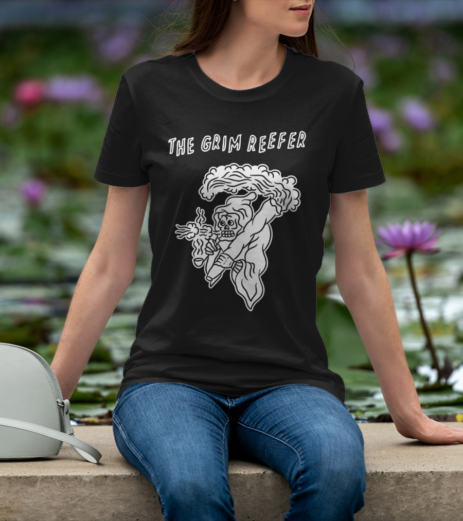 The Grim Reefer Skeleton Smoking Weed T-Shirt