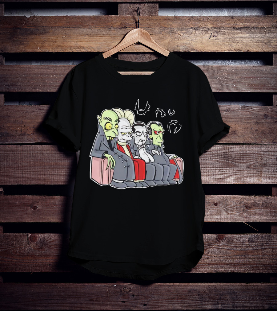 Various Versions Of Draculas Seated On A Couch With Bat Symbols T-Shirt