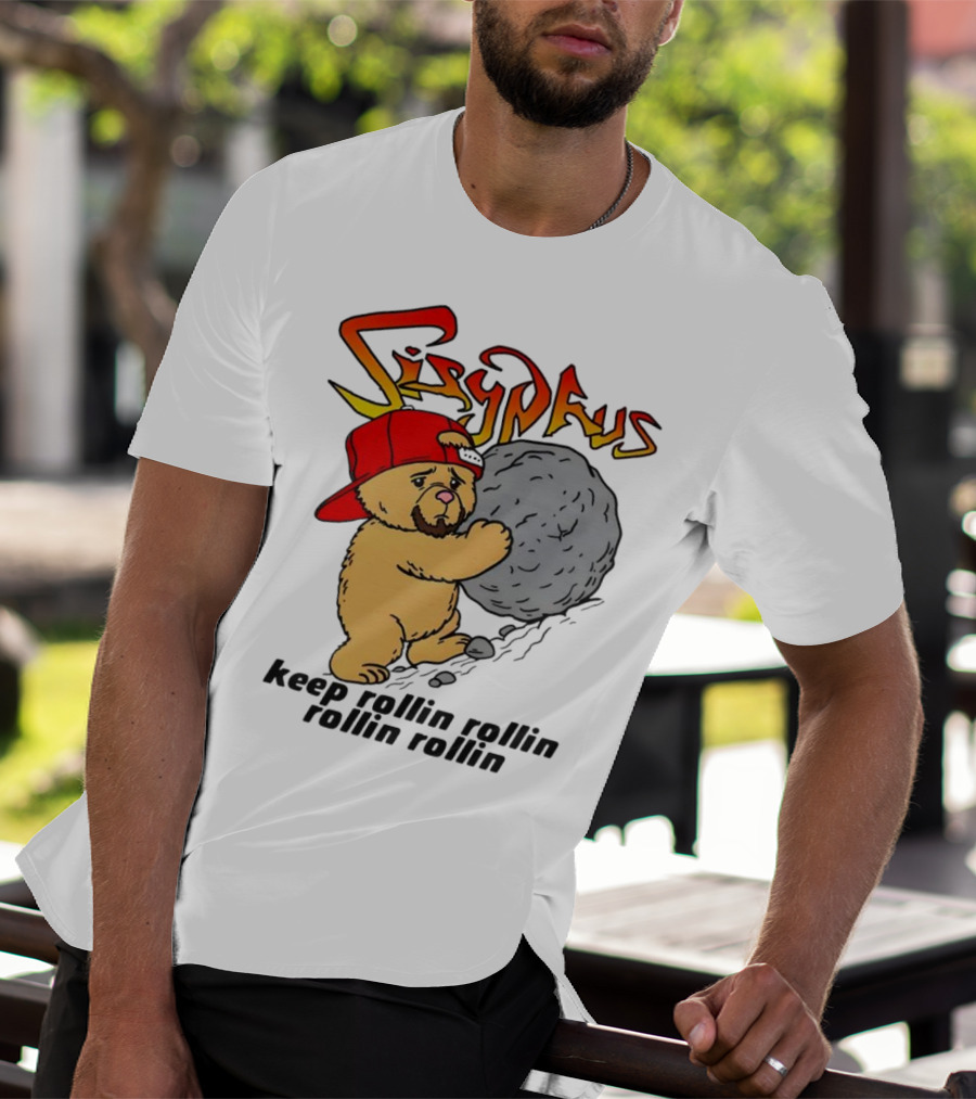 Sisyphus Keep Rollin Rollin Rollin Rollin Bear With Boulder Red Cap T-Shirt
