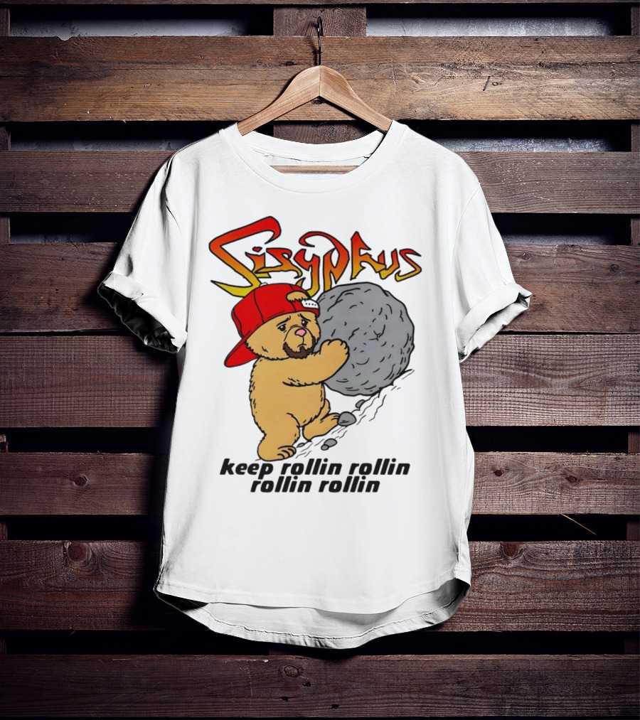 Sisyphus Keep Rollin Rollin Rollin Rollin Bear With Boulder Red Cap T-Shirt