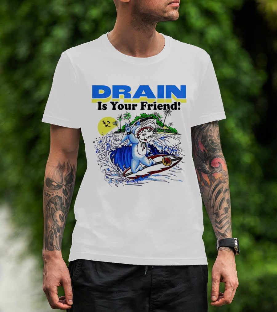Drain Is Your Friend Surfing Dog Island Moon Scene T-Shirt
