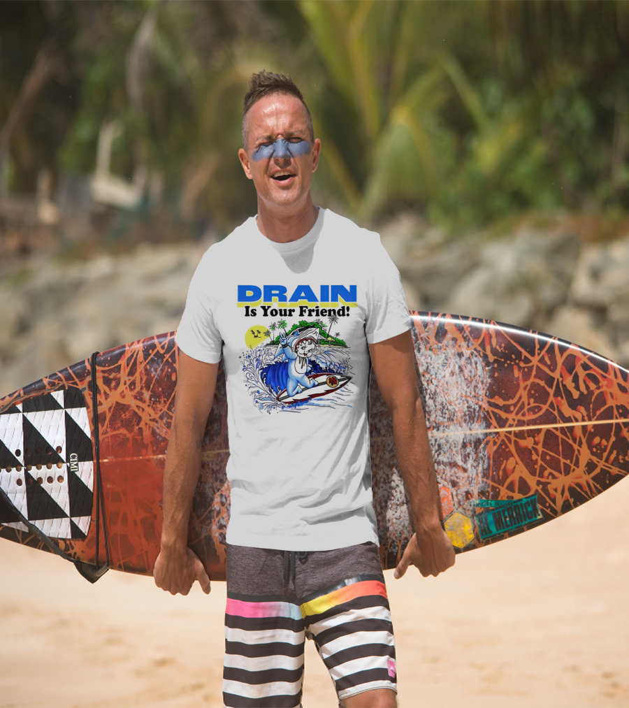 Drain Is Your Friend Surfing Dog Island Moon Scene T-Shirt
