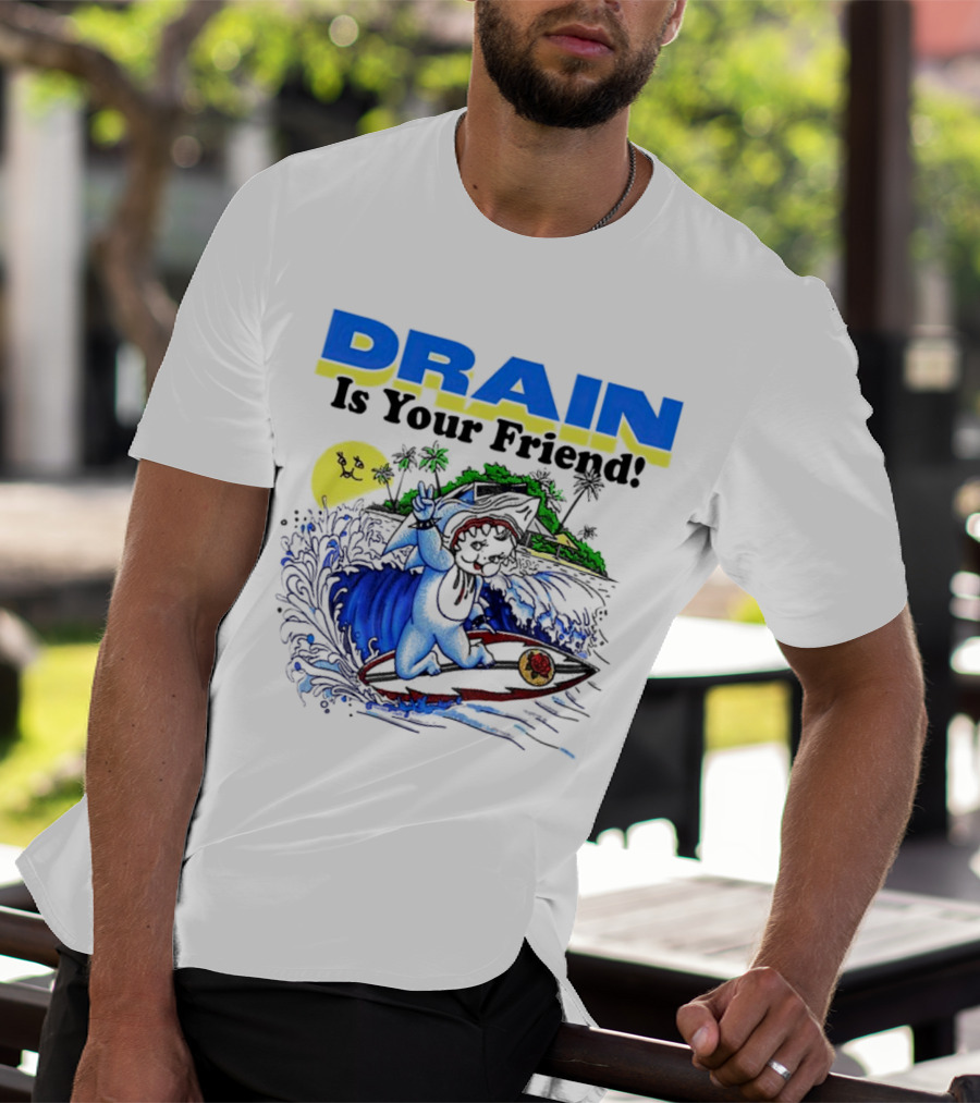 Drain Is Your Friend Surfing Dog Island Moon Scene T-Shirt