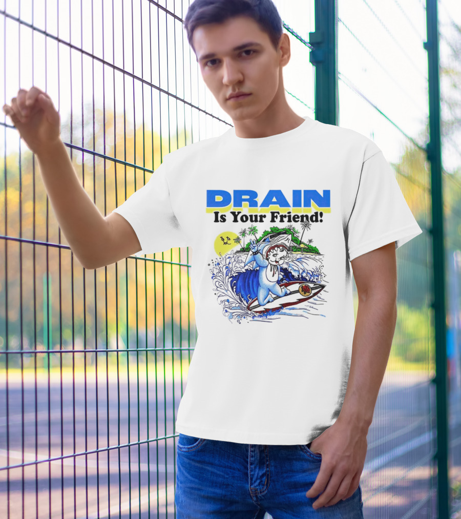 Drain Is Your Friend Surfing Dog Island Moon Scene T-Shirt