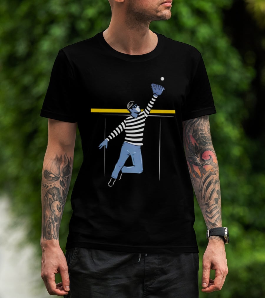 Home Run Robber Baseball Outfielder Catching Ball Above Wall T-Shirt