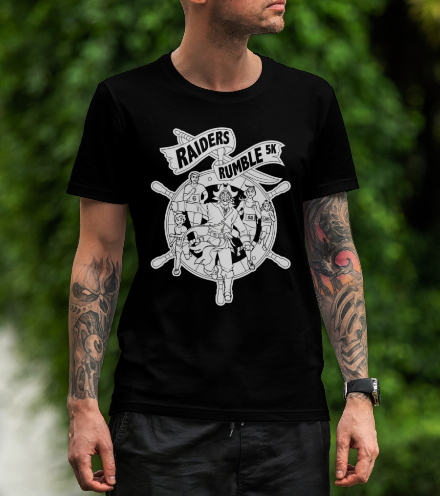Raiders Rumble 5k Pirate Race Event Wheel Flag Running Contest T-Shirt