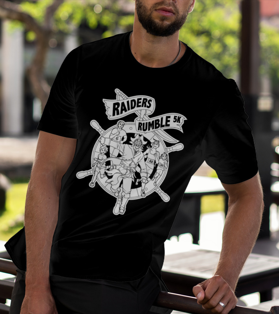Raiders Rumble 5k Pirate Race Event Wheel Flag Running Contest T-Shirt