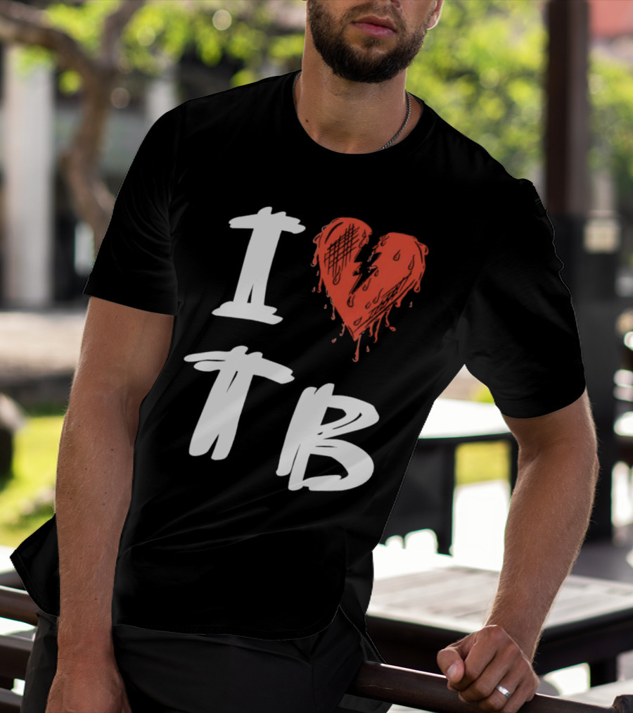 I Love TB Heart Icon With Dripping Red And Black Details Tragedy Boiz T-Shirt