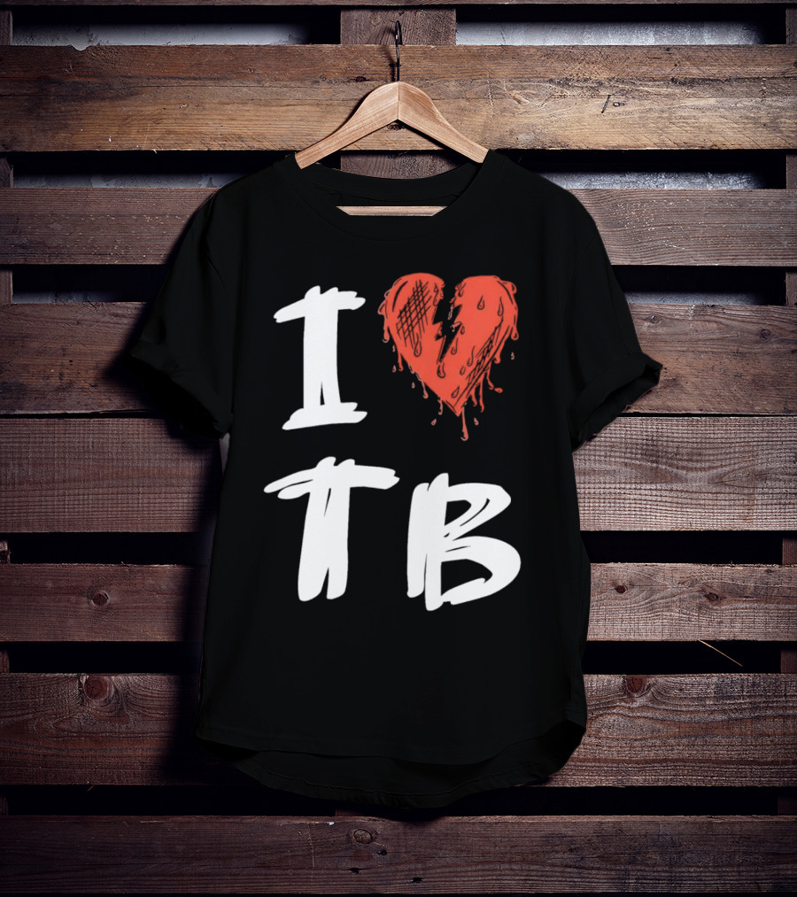 I Love TB Heart Icon With Dripping Red And Black Details Tragedy Boiz T-Shirt