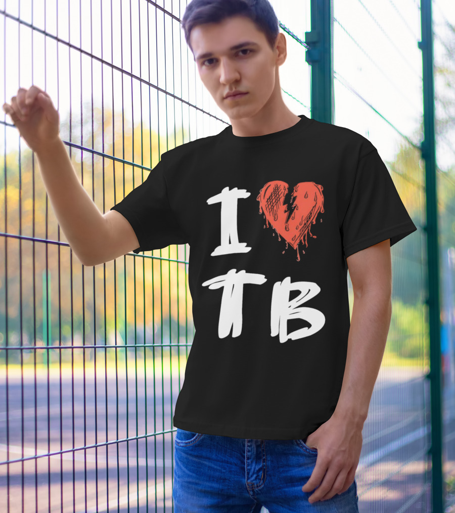 I Love TB Heart Icon With Dripping Red And Black Details Tragedy Boiz T-Shirt